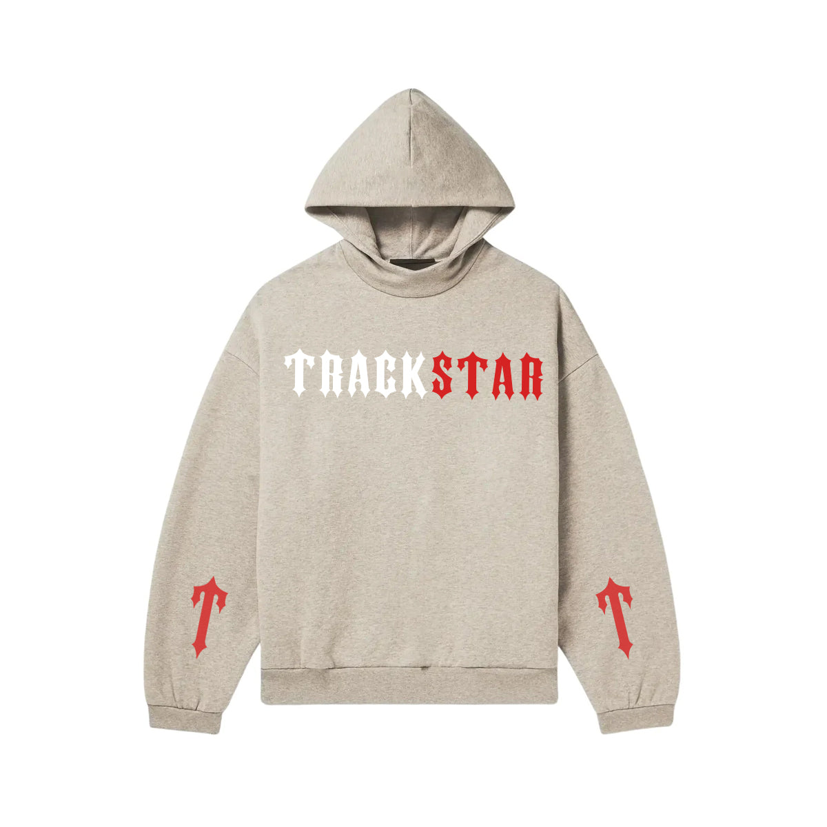Trackstar Beige Hoodie | Red & White Graphic | Arrow T Sleeve Print