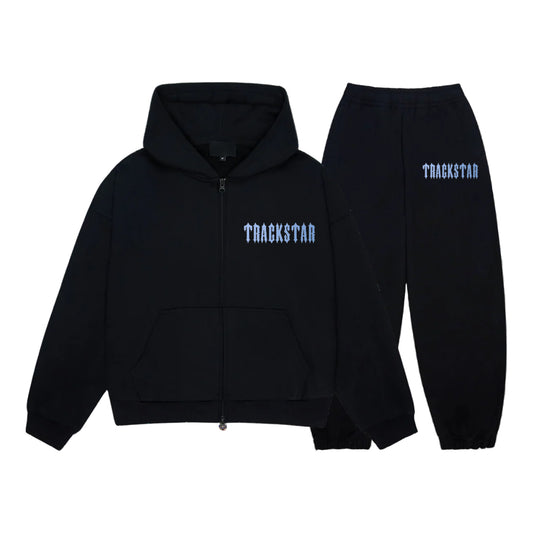 TRACKSTAR Zip-Up Hoodie & Jogger Set Black