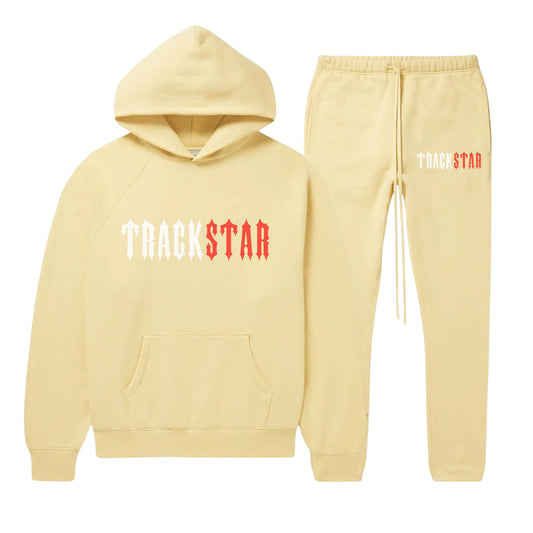 TRACKSTAR Hoodie & Jogger Set – Streetwear Gothic Font in Red White | Unisex Tracksuit |
