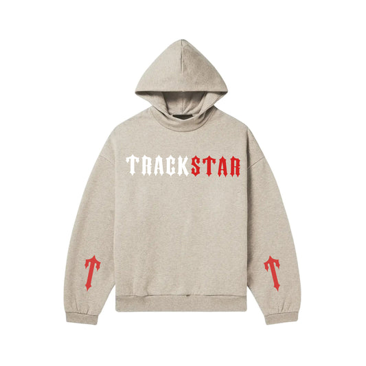 Trackstar Beige Hoodie | Red & White Graphic | Arrow T Sleeve Print