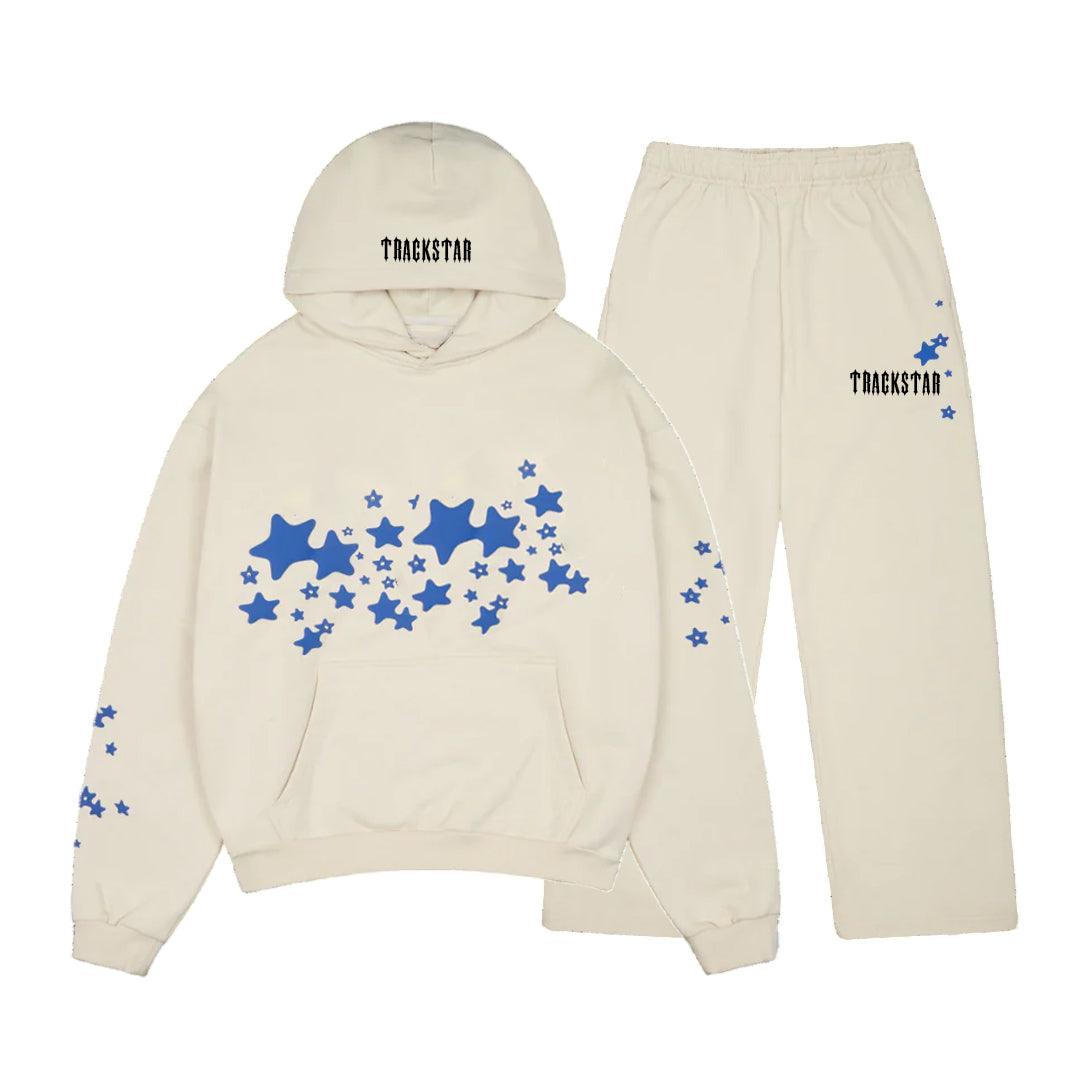 Trackstar Cream Tracksuit Blue Starburst Print