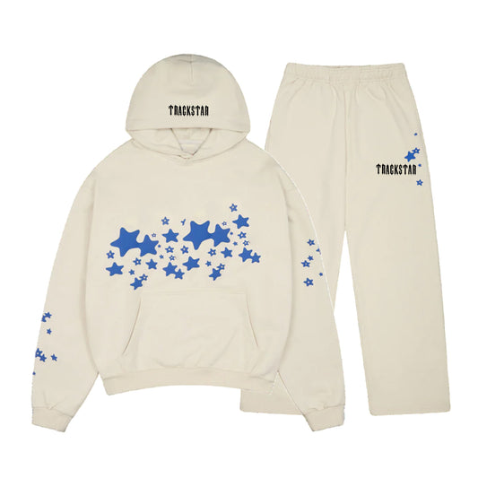 Trackstar Cream Tracksuit Blue Starburst Print